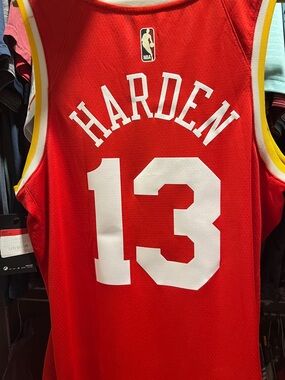Houston Rockets NBA Red Harden Jersey with White #13 and Yellow Trim
